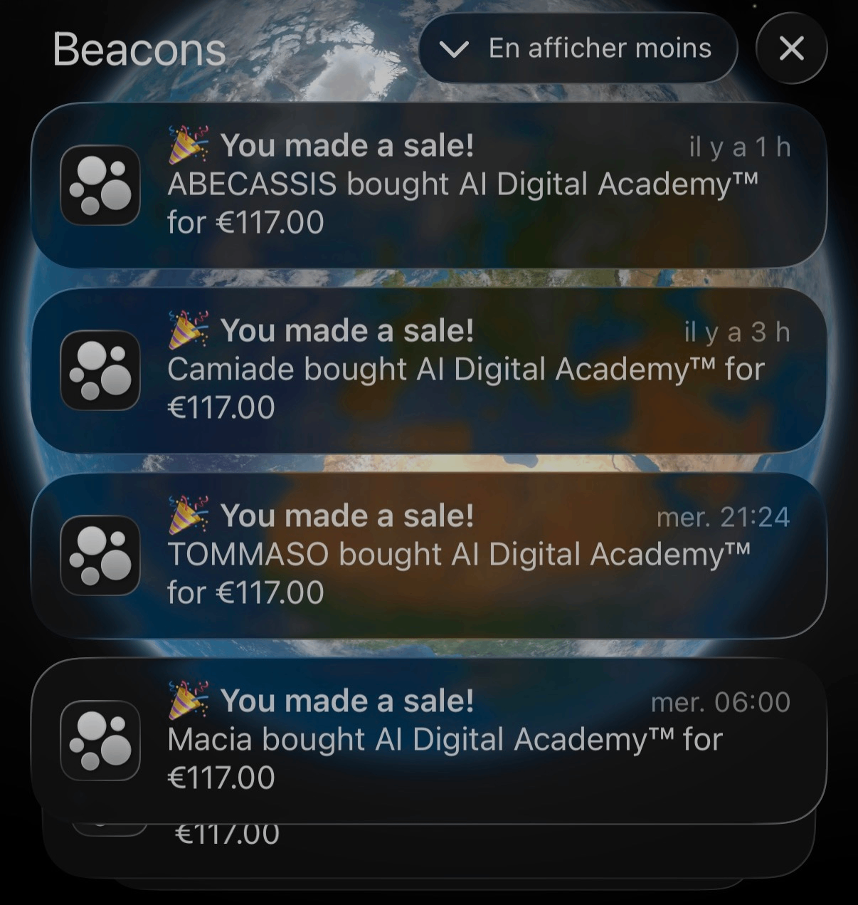 Notifications de ventes AI Digital Academy