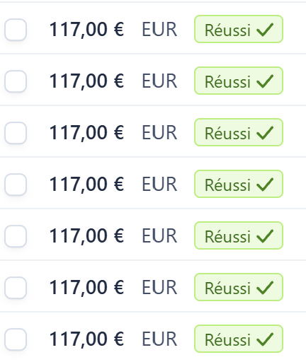 Paiements réussis 117 EUR